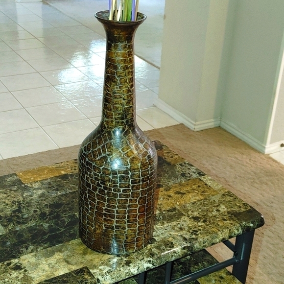 Vintage Long Neck Eggshell Design Tall Brown Vase 15" Length - Picture 1 of 8